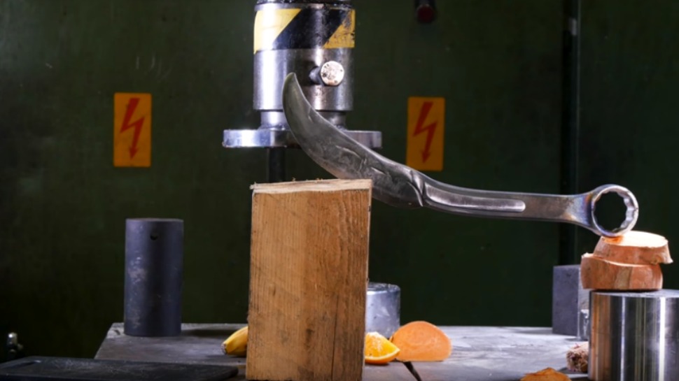 A Hydraulic Press Can Smash a Wrench Into a Knife